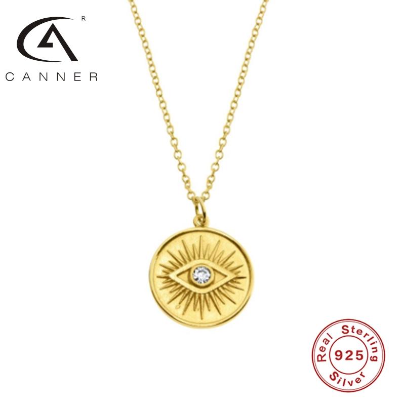 

CANNER Fashion Eye Dangle Necklace 925 Sterling Silver Women Chains Choker with Golden Color Pendants for Lady Female Male Girls