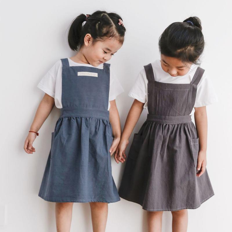 

Children Cleaning Aprons New Brief Nordic Wind Pleated Skirt Cotton Linen Apron for Kids Painting and Baking Bib Kitchen Apron1