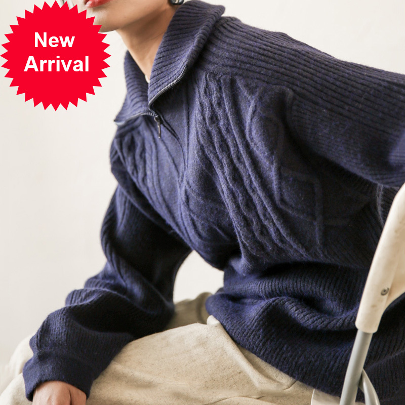 

Wholesale hot knitted sweater of solid women long sleeve high collar blouses half zip up warm winter coat C-295 comfortable clothes, Brown