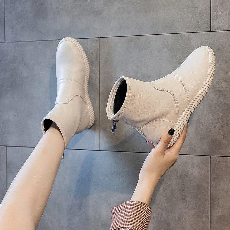 

Women Boots 2020 Leather Ankle Boots Flat Shoes Autumn Winter Snow Platform Zipper Punk Ladies Shoes Botas Mujer1, Black