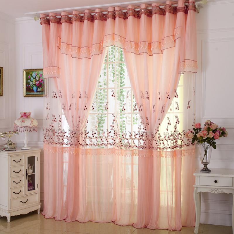 

Custom curtains High-grade embroidery lace curtains living room bedroom shading double-layer curtain sheer voile curtain E298, As pic
