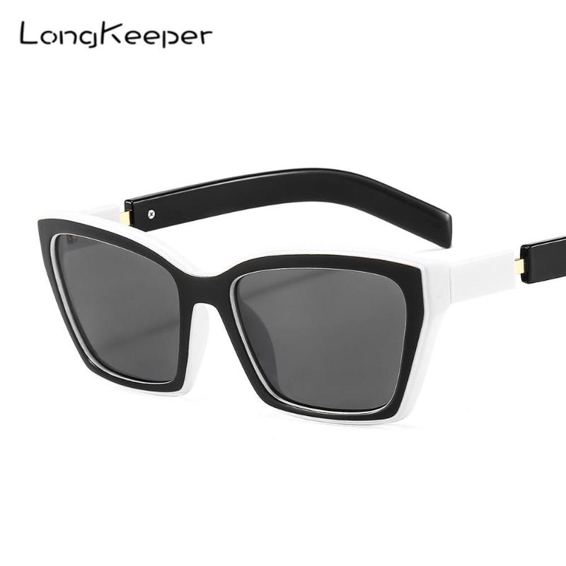 

LongKeeper Retro Cat Eye Sunglasses Women Square Black White Sun Glasses Men Fashion Shades UV400 Vintage Glasses