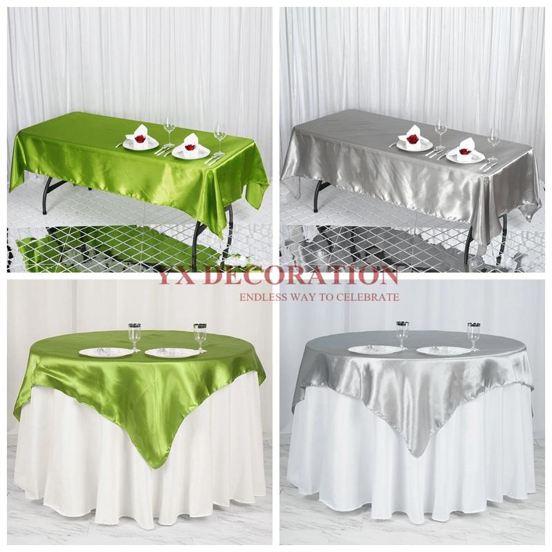 

Nice Looking Seamless Satin Table Cloth Wedding Tablecloth Overlay For Banquet Event Decoration, White