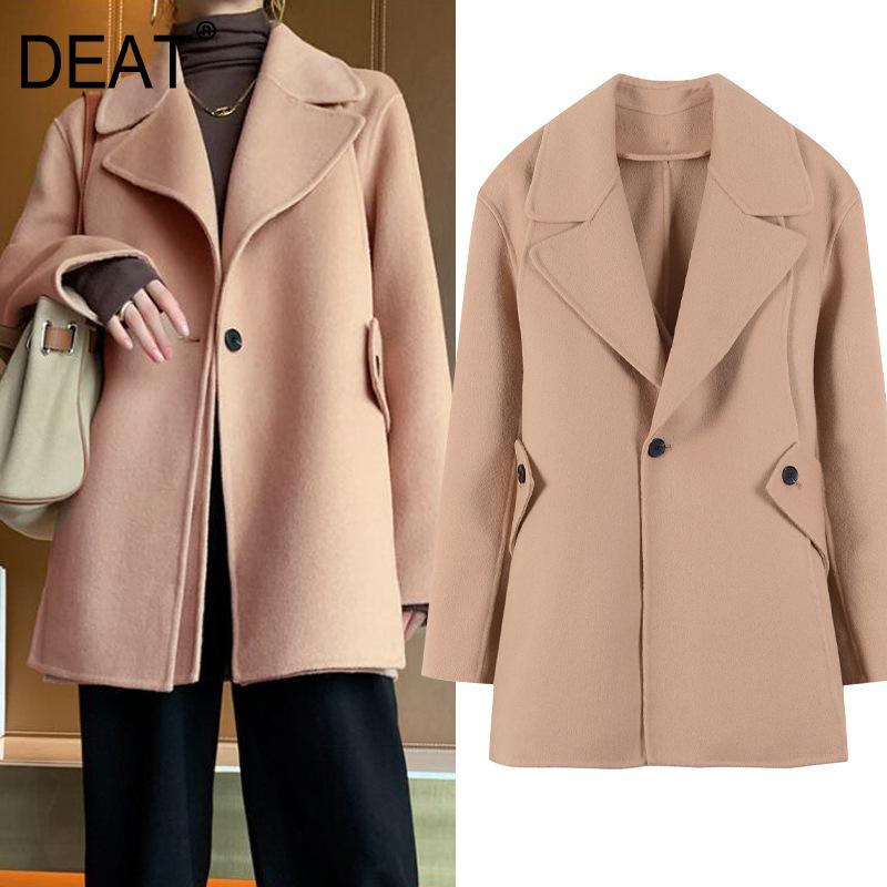 

DEAT2020 Winter Female Fashion Casual Turn-down Collar Long-sleeve Minimalist Solid Color Zipper Short Woolen Top Overcoat SG396, Popoli