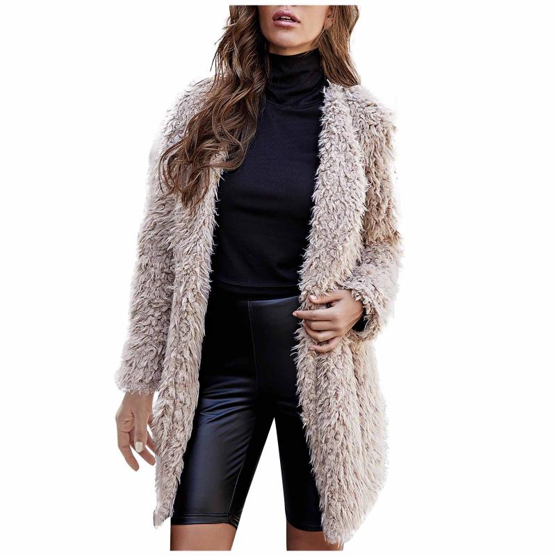 

2020 Autumn Long Winter Coat Woman Faux Fur Coat Women Warm Ladies Fur Teddy Jacket Female Plush Teddy Plus Size Outwear, Kh