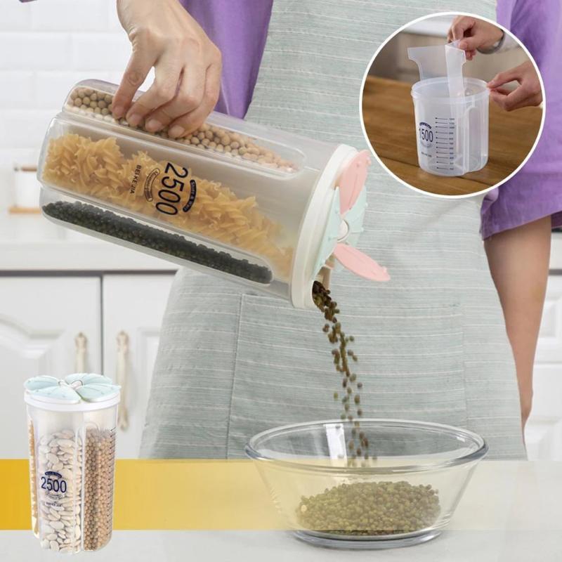 

Plastic Storage Box Airtight Container With Pour Lids Kitchen Cereals Storage Bottles Rice Beans Jar Dried Grains Tank #T2P