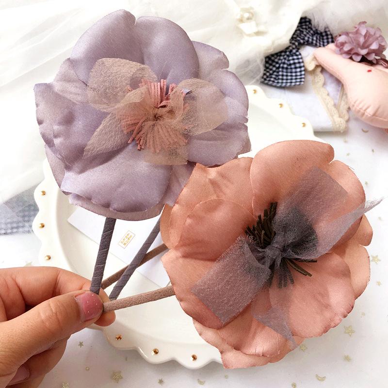 

Korea Hand Made Big Flower Hairband Crown Pink Color High Quality Hair Accessories For Girls Hair Bows Headbands