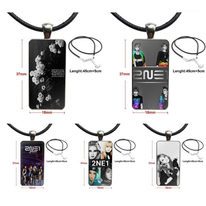 

For Girls Handmade Gift 2ne1 Star Group Kpop Jewelry With Steel Plated Glass Cabochon Choker Long Pendant Rectangle Necklace1