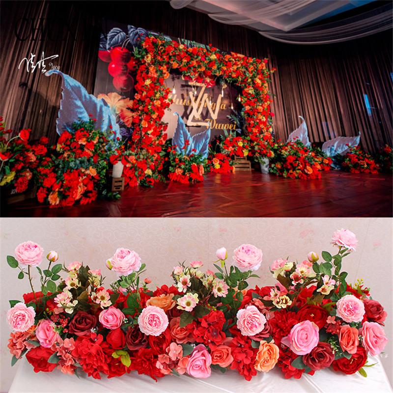 

New wedding silk Artificial flower row wedding window door background wall stage road lead fake flower row T table decoration, C001