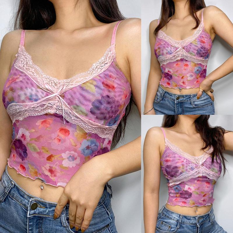 

Sexy Women' Sling Lace Stitching Soft Skin-Friendly Flower Print Women' Breathable Sports Yoga Bra Fitness Tops Camisole Top1, Pink