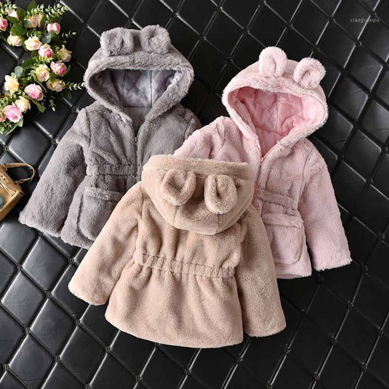 

PPXX Winter Children Girl Faux Fur Jacket Coat Cotton Parka Kids Clothing with Ear Hooded Children Cartoon1, As the picture