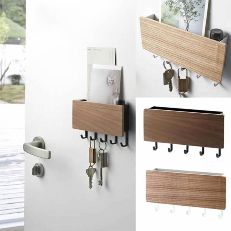 

Wall-hung Type Wooden Wall Shelf Sundries Storage Box Hanger Organizer Key Rack Wall Hooks1