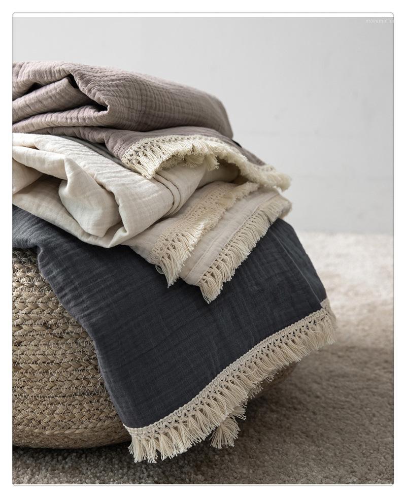 

Solid Color Tassel Blanket Throw Blanket Cotton for Nap1
