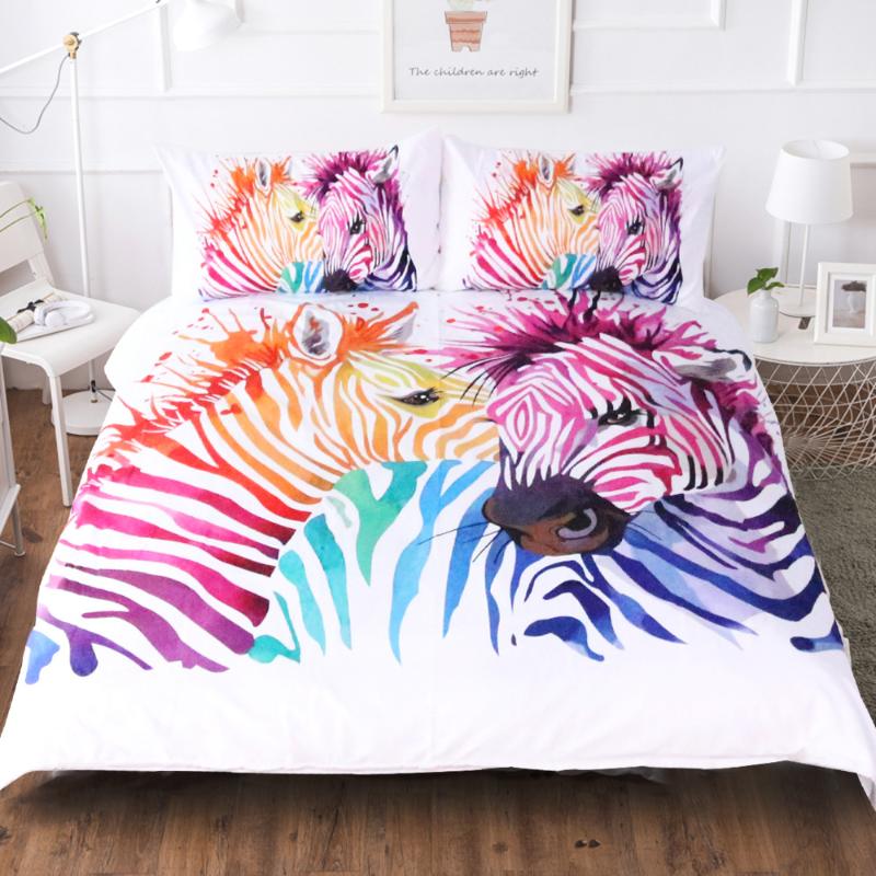 

Rainbow Zebra Bedding Set Queen Size Duvet Cover Set 3D Colored Adult Kids Cover Textiles Home Bedclothes 3Pcs Quilt For Cartoon