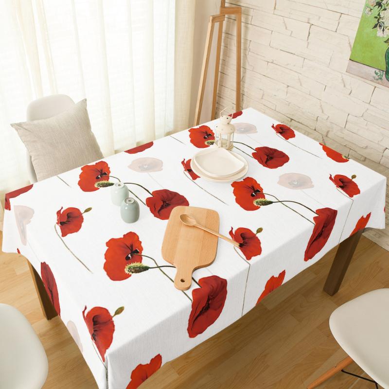 

Flower Red Poppy Tablecloth Linen Cotton Table Cloth Spandex Elastic Dining Chair Slipcover Kitchen Table Cover, As pic