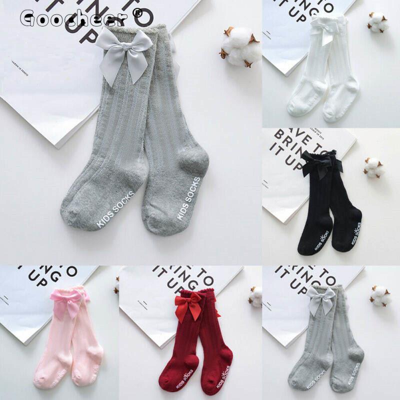 

Baby Cotton Socks 2020 Autumn Winter Toddlers Kids Boys Girls Big Bow Knee High Long Soft Lace Bowknot Socks, Wine red