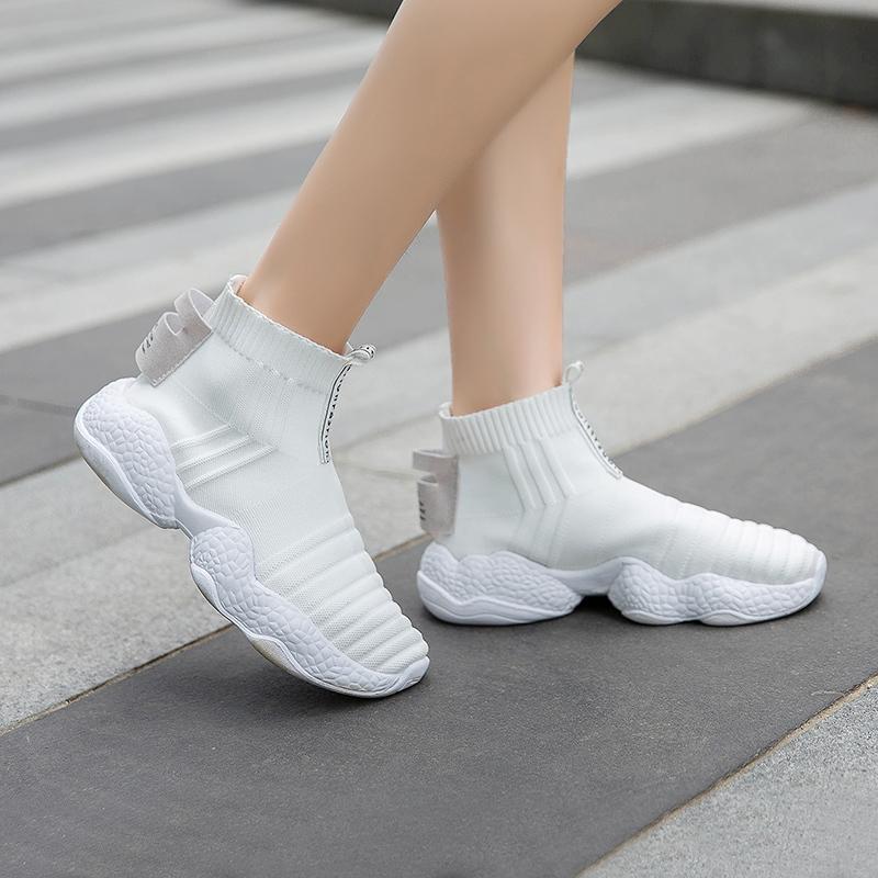 

2020 New Sneakers Women Boots Female Air Mesh Sock Boots Shoes Woman Thick Sole Platform Short British Autumn Winter Ankle, Black