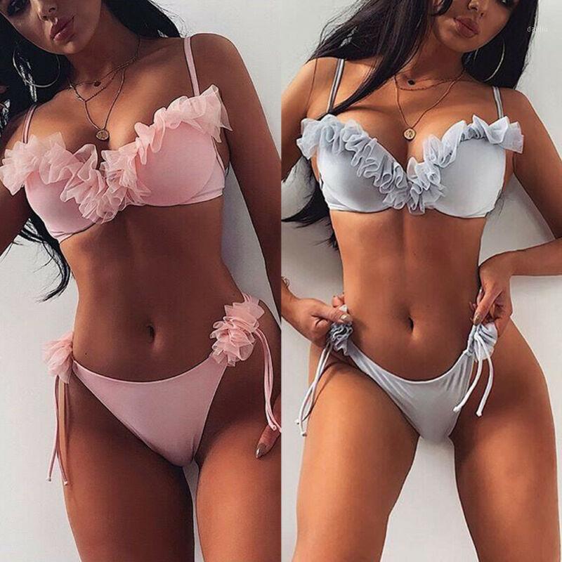 

2020 Women' Sexy Bikini Set Two-Pieces Ruffles Push Up Padded Summer Bra Thong Bandage Swimsuit Swimwear Bathing Suit Beachwear1
