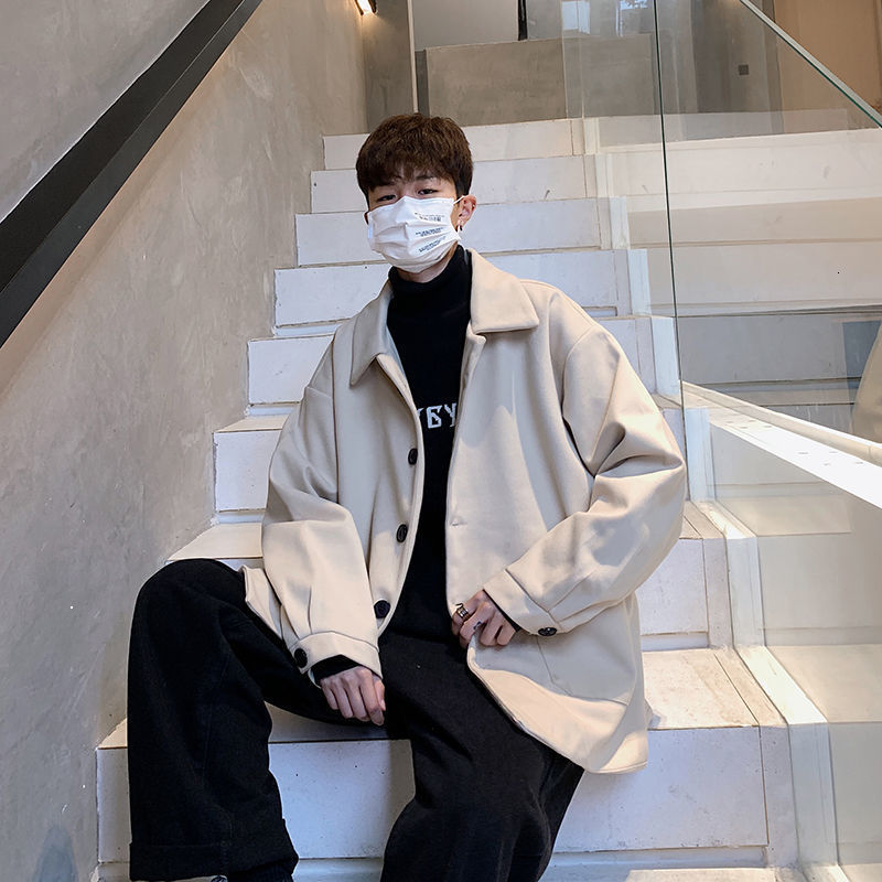 

Men's 2021 Wool Jacket Autumn New Arrival Release Wild Warm Black Free PNBV, White.
