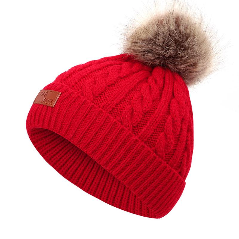 

Baby Girl Hat Kids Winter Warm Knit Hat Baby Boy Turban Accessories Toddler Girl Beanies Infant Hairball Knitted Cap, White
