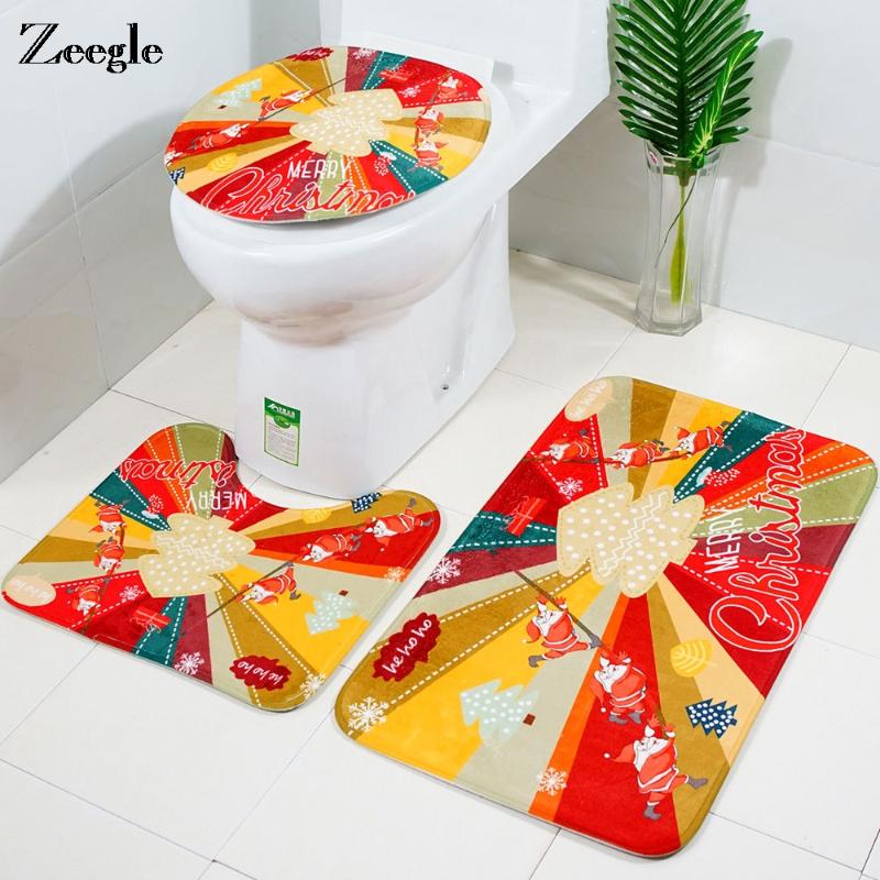 

Zeegle Christmas Mats For Bathroom Bath Mat 3Pcs/set Toilet Rug Bathroom Carpet Set Anti-slip Shower Mat Toilet Carpet Bath Rugs