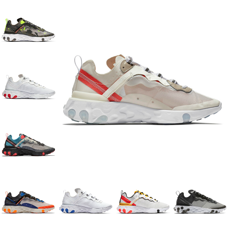 

2021 New Tour Epic React Element 87 55 Mens Running Shoes Women Orange Peel Sail Triple Black White Taped Seams Designers Sports Sneakers, 2 black