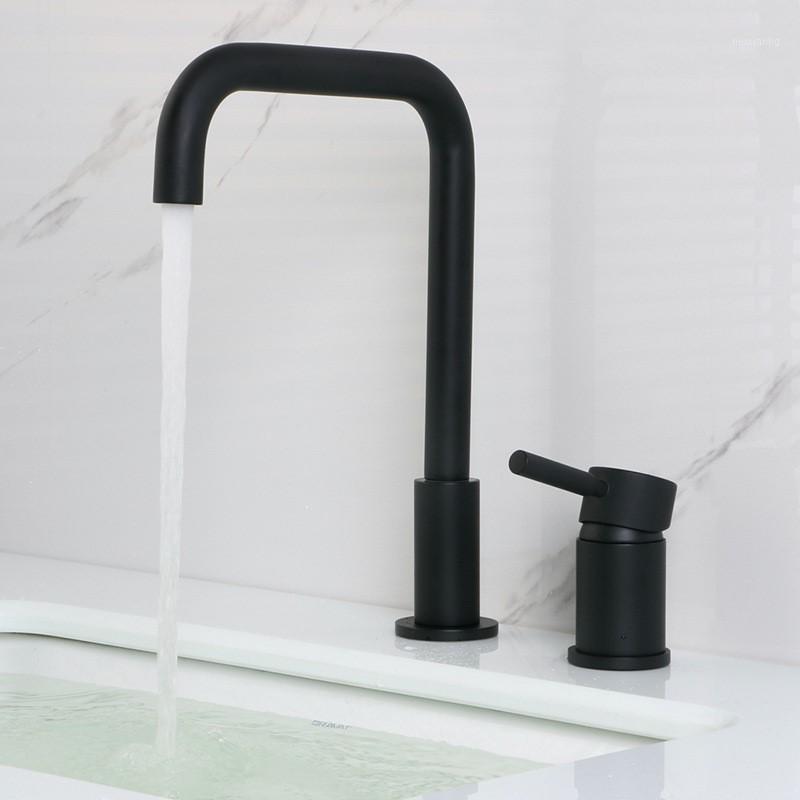 

Brass black plated bathroom sink faucet cold and hot water basin fauet Rotatable Single handle Double holes tap simple style1