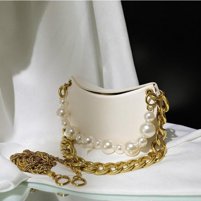 

Elegant Party Underarm Bag 2020 Women Handbag Pu Leather Pearls Chain Single Shoulder Bag Small Hobos Bags Ladies Crossbody Bags