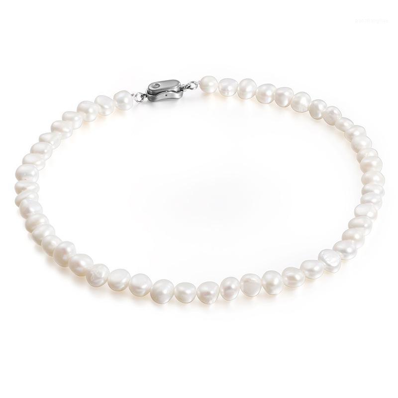 

Fashion Women's Flawless White Pearl Necklace Short Chains, Silver