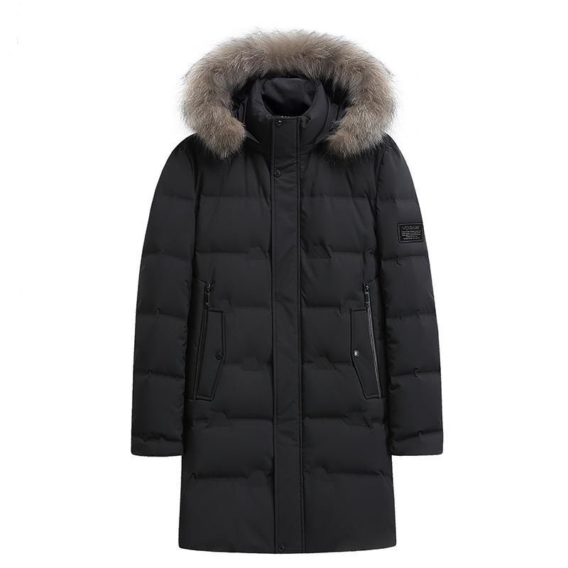Men's Down & Parkas 2021 90% White Duck Youth Winter Cardigan Zipper Casual Thickened Detachable Collar Raccoon Dog Fur Mid Length Jacket