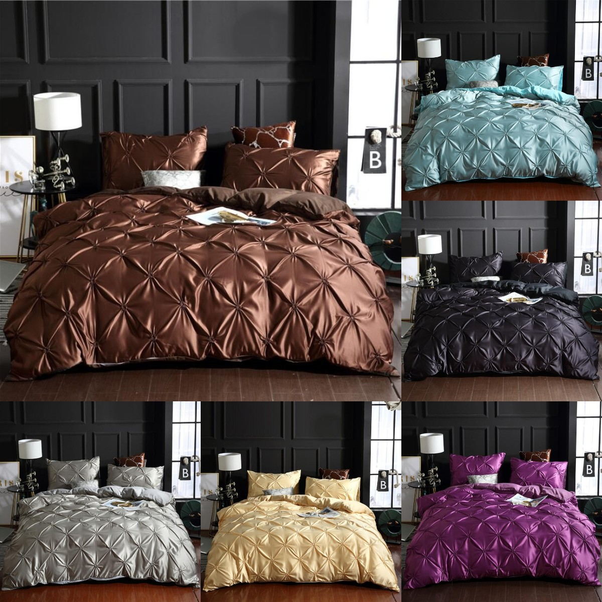 

Solid color Linens Silk Washed Bedding set Luxury Duvet Cover Double Bed Coverlet Queen Size Bed Sheets set Comforters