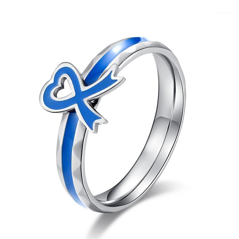 

Cluster Rings Autism Children Blue Ribbon Stainless Steel Ring For Women Men Jewelry Action World Awareness Day, Golden;silver
