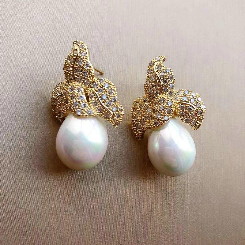 

Bilincolor Fashion White pearl Golden Dubai Drop Earring for Women