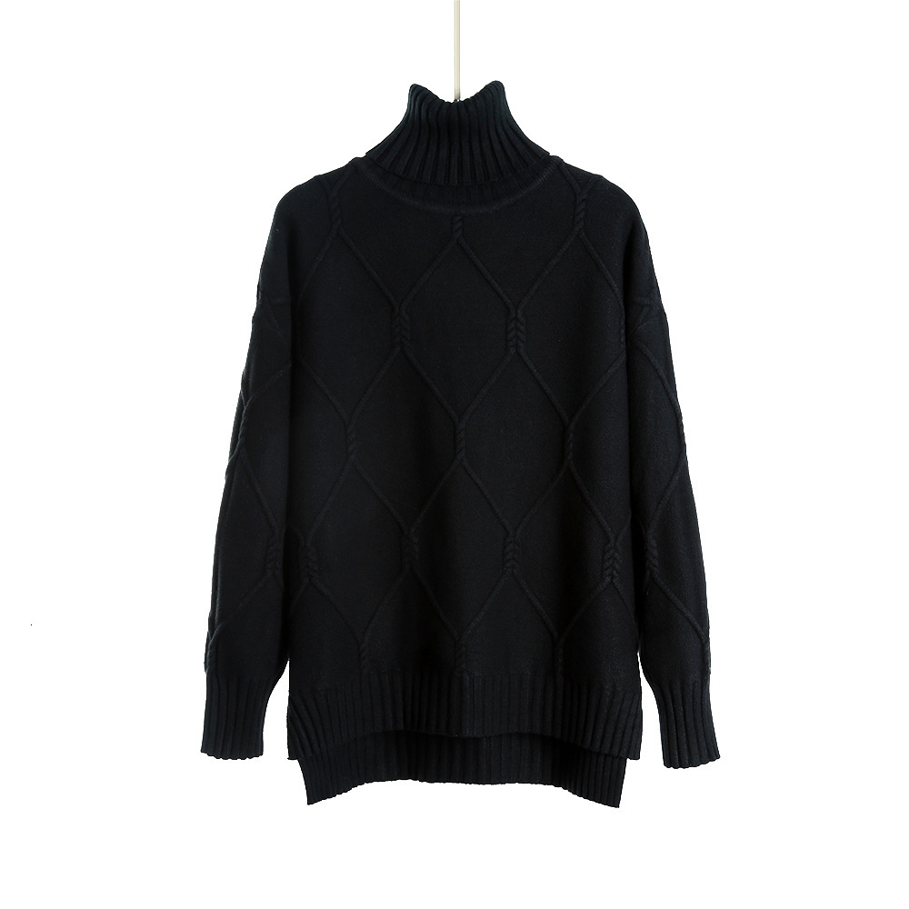 

2021 New Women Sweater Euro Style Argyle Christmas Sweaters Autumn Winter Thick Warm Turtleneck Pullover Tops Female Jumpers Pull Qs6q, Black