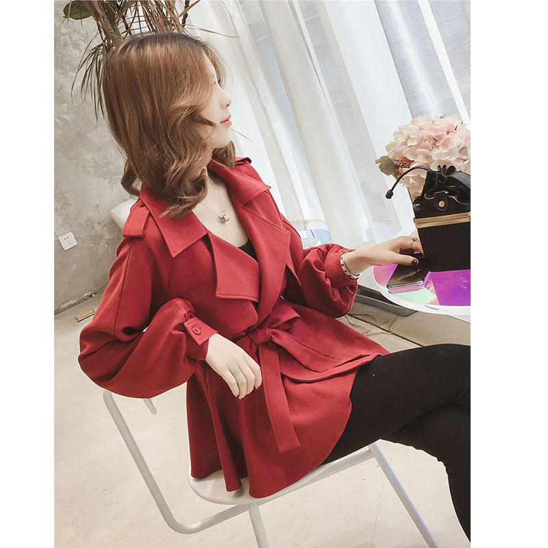 

2021 Trench Cout New Autumn Winter Long Sleeve Women's Wind Breaker Lace-up Waist Coat Female Short Baseball Uniformjacket a Mf4x, Khaki