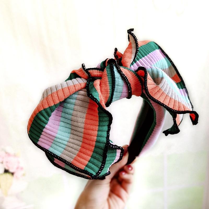 

6pcs Rainbow Striped Hairband Women Knit Bow Headband Korean Hair Accessories Girls Hairbands