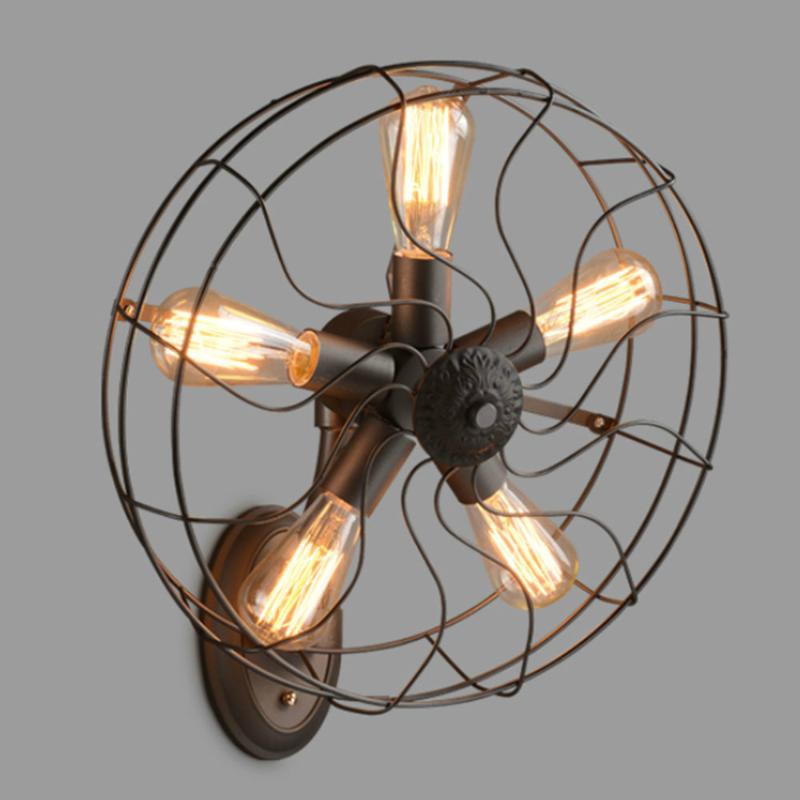 

Retro Loft Style vintage Industrial fans Wall Lamp With 5 Head E27 Edison bulb 110/220V Wall fan lighting For home