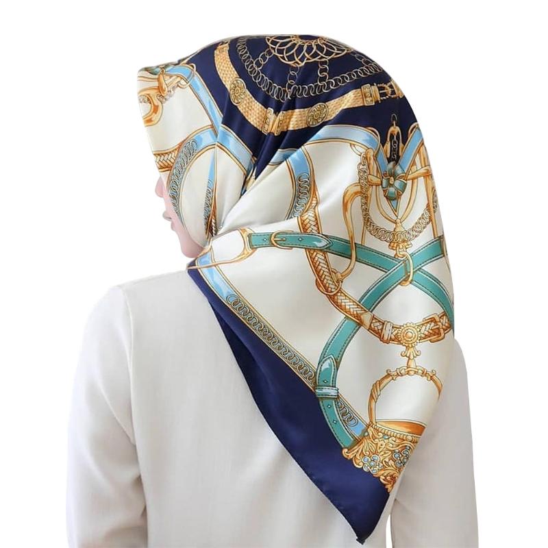

90x90cm Travel Summer Autumn Female Imitated Silk Elegant Women Satin Shawl Soft Printed Square Neck Head Scarves Indoor Outdoor