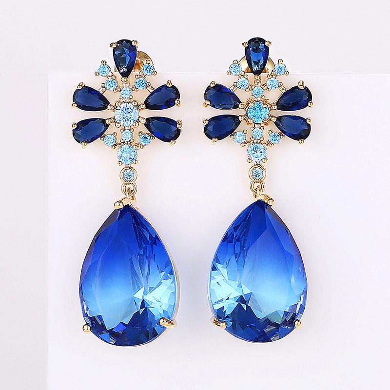 

New Large Water Drop Stone Earrings 3 Gradient CZ Stone Tourmaline Earrings Women Fashion Wedding Jewelry XIUMEIYIZU Milan Show