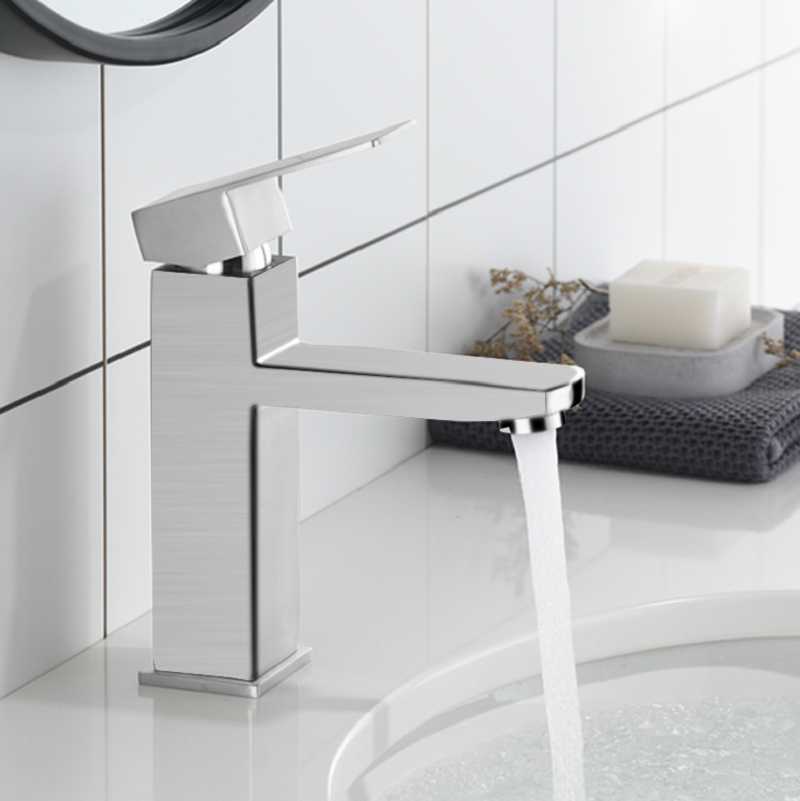 

Brushed Nickel Square Bathroom Faucet Single Handle Stainless steel Basin Faucet Sink Mixer Deck Mounted Bathroom Tap