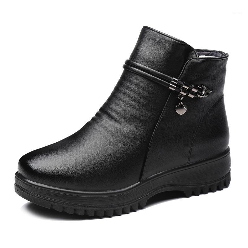 

Lagre size 41/42/43 Plush wool boots ankle shoes for women winter 2020 new arrival solid black leather boots female foot wear1