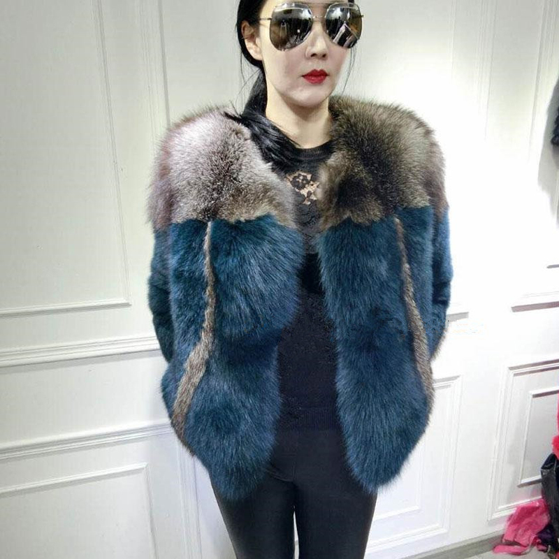

Women Silver Real Fox Fur Women's Winter Coat Short Thin Anti-season Off Section Fashion Outerwear Bthn, Photo color
