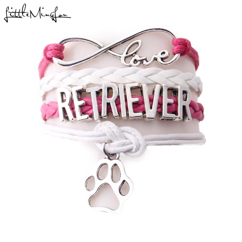 

Fashion Infinity love RETRIEVER bracelet dog pet charm leather braid wrap handmade women bracelets & bangles for men jewelry