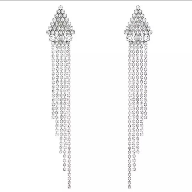

Wholesale-new trendy popular hot ins fashion luxury designer exaggerated full diamond rhinestone long tassel stud earrings for woman girls