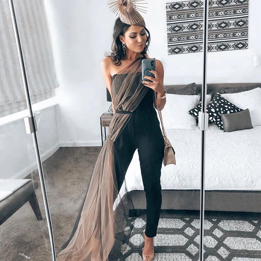 

2021 The New New Sexy Women a Black Shoulder Bandage Celebrity Jumpsuit Party at Night Overalls 2sw0, Beige