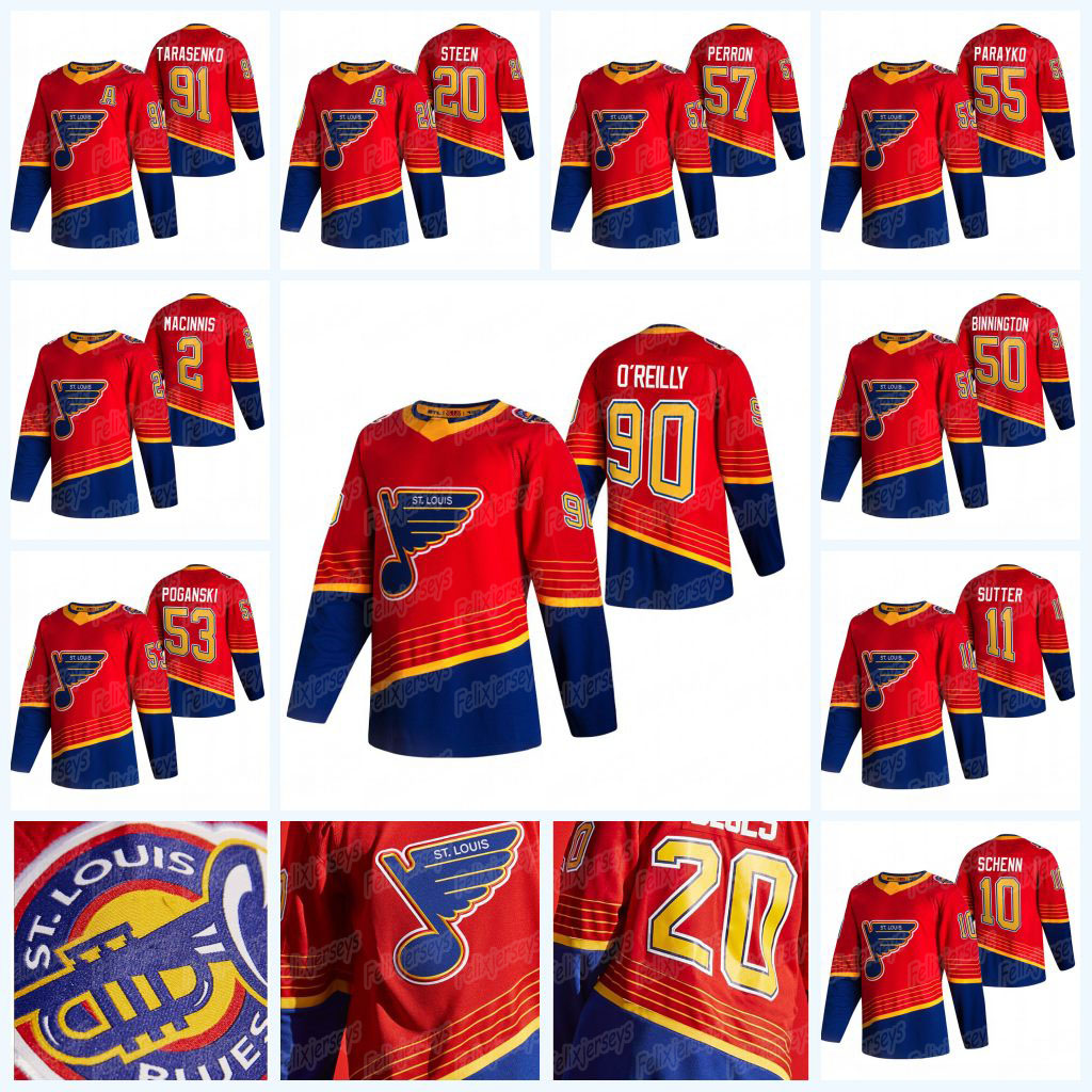 

Womens St. Louis Blues 2021 Reverse Retro Jersey Ryan O'Reilly (C) Torey Krug Vladimir Tarasenko Perron Bozak Schwartz Schenn Colton Parayko, Blue third women: size s-xxl