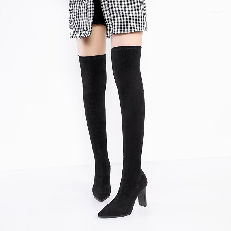 

thick heel high heel elastic thin model is sold out pointed sexy nightclub Knee Boots1, Black color