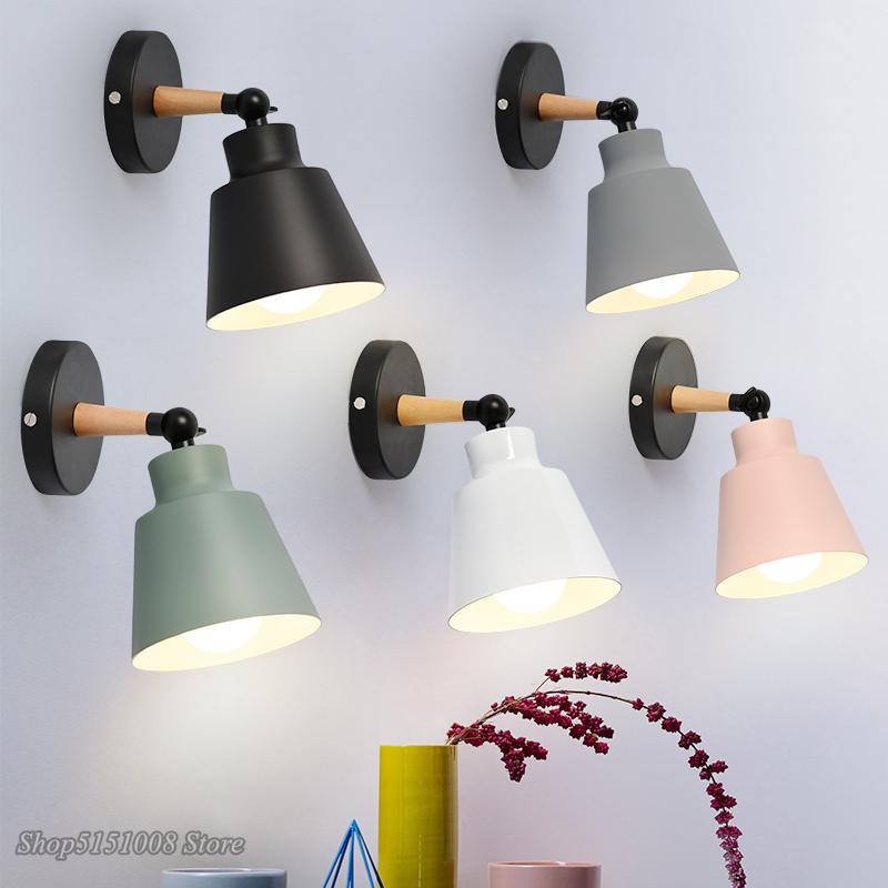 

Nordic Wood Wall Lamps Modern Color Macaroon E27 Wall Lights Bedroom Beside Lights LED Restaurant Bar Decor Lighting Luminaire