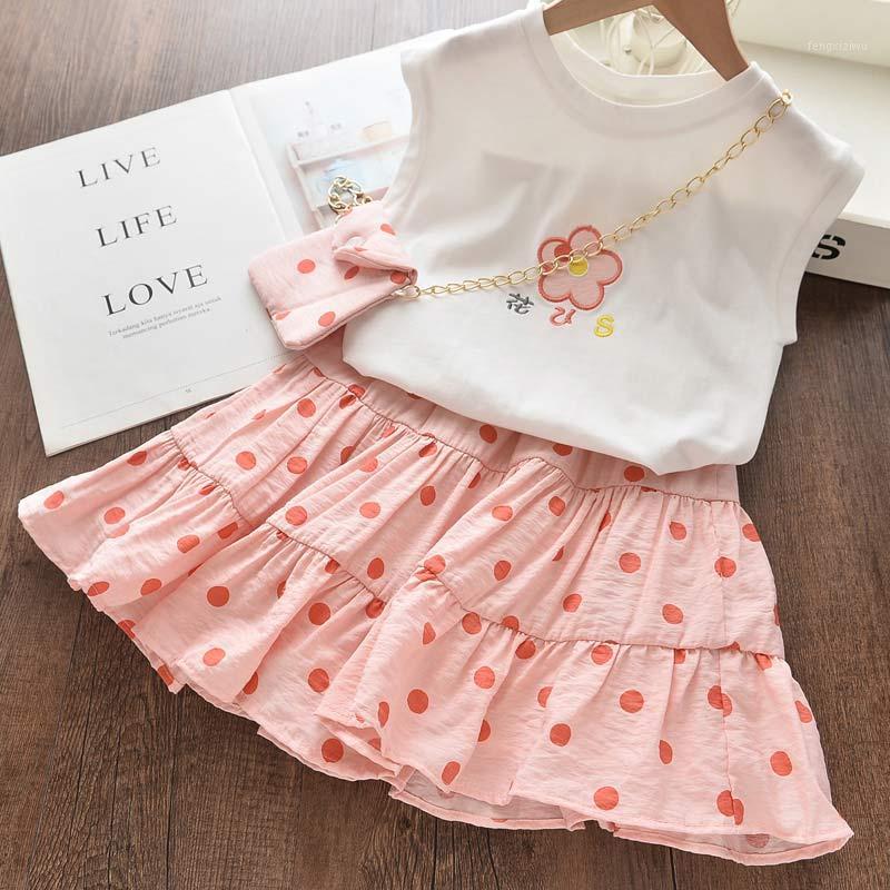 

Girls Casual Dresses 2020 New Summer Kids Polka Dot Dress Girl Floral Costumes with Bag Baby Vestidos Clothing1, Az325 gray