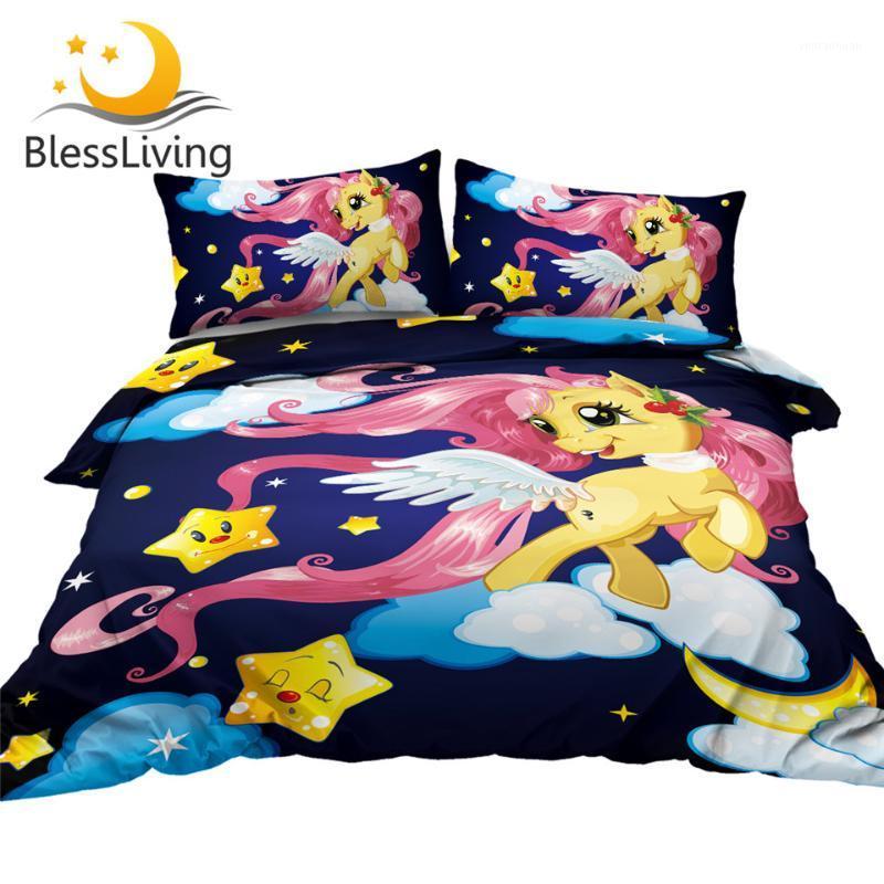 

BlessLiving Funny Horse Bedding Set Angel With Duvet Cover Cute Stars Moon Bedspreads Cartoon for Kids Bedclothes 3pcs1